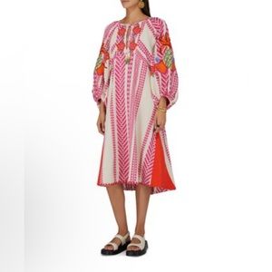 Brand New Small Farm Rio Jacquard Embroidered Pink MIDI Dress